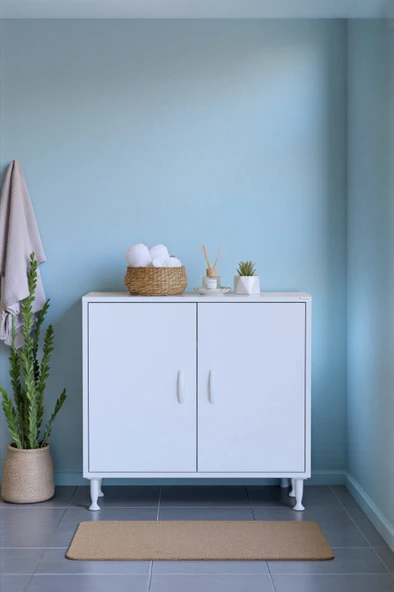 Eliusta  Nirat 75 cm 4 Bölmeli Beyaz Banyo Mutfak Dolabı 3 Raflı Kapaklı Çok Amaçlı Dolap 75x75x32,5 cm ürün görseli 1