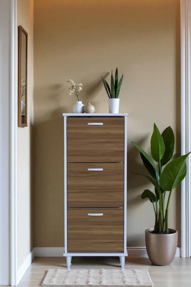 Eliusta  Nefes Ayaklı 52 cm Ayakkabılık Kapı Önü/Antre 3 Düşer Kapaklı Ceviz 52x127x26 cm  Ayakkabılık - Resim 3