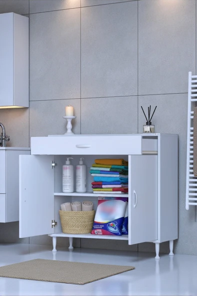Eliusta  Fre 100 cm Çok Amaçlı Dolap 1 Raflı Tek Çekmeceli Banyo Mutfak Dolabı 100x88x32,5 cm Organizer Dolap ürün görseli 1