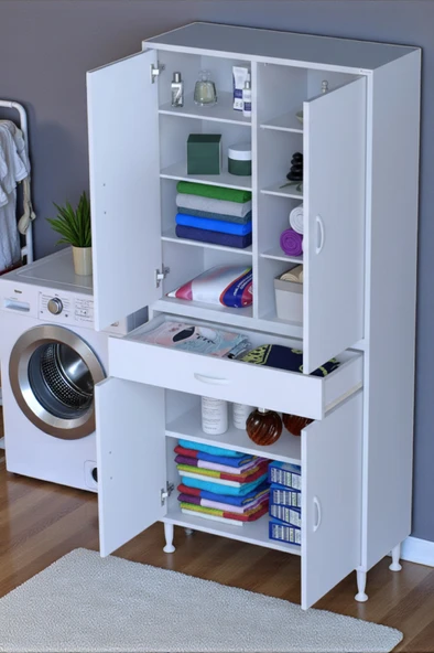 Eliusta  Nexa Modüler Dolap  80 Cm Banyo/Mutfak Dolabı Extra Kullanım Alanlı 80x173x32,5 cm Beyaz Dolap ürün görseli 1