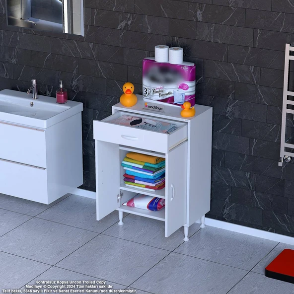 Eliusta  Taha 65 cm 3 Bölmeli Beyaz Çok Amaçlı Dolap 2 Raflı Banyo Mutfak Dolabı 65x88x32,5 cm Düzenleyici - Resim 3