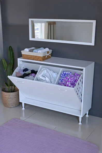 Eliusta  Sare 90 cm Beyaz Sepetli Banyo Dolabı,Mutfak Dolabı 90x75x32,5 cm Oyuncak Sepeti Çok Amaçlı Dolap ürün görseli 1