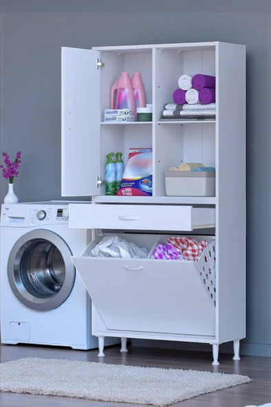 Eliusta  Liora Beyaz Çok Amaçlı Banyo Dolabı 80 cm Genişliğe Sahip 80x171x32,5 cm Çift Sepetli 2 Raflı Dolap ürün görseli 1