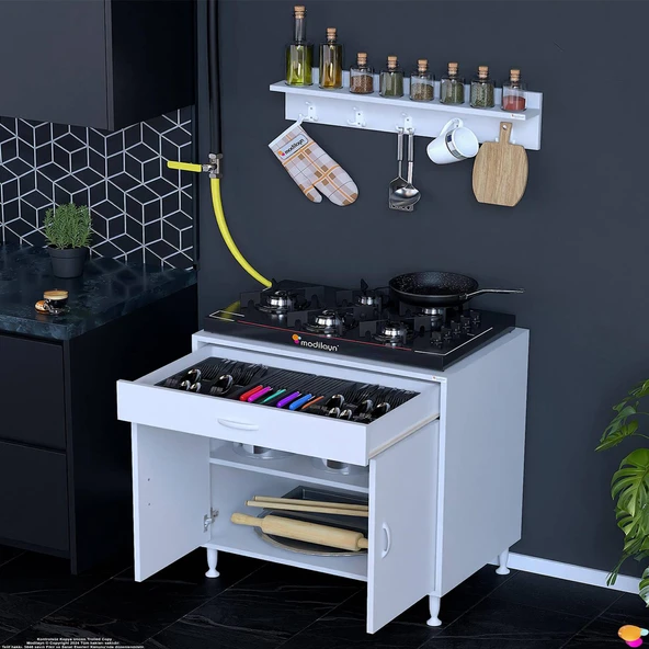 Eliusta  Yankı 56 cm Derinlik 70 cm Genişlikte Dolap Baharat Raflı Set Üstü Ocak Uyumlu 70x88x56 cm Dolap - Resim 3