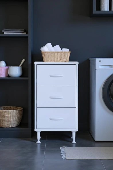 Eliusta  Seçer 3 Çekmeceli 50 cm Banyo ve Mutfak Dolabı Beyaz 50x75x32,5 cm Çok Amaçlı Organizer Dolap ürün görseli 1