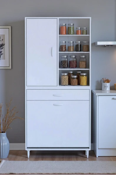 Eliusta  Rule Sepetli Banyo/Mutfak Dolabı 75 cm Genişliğe Sahip 75x171x32,5 cm İki Sepetli Beyaz Dolap ürün görseli 1