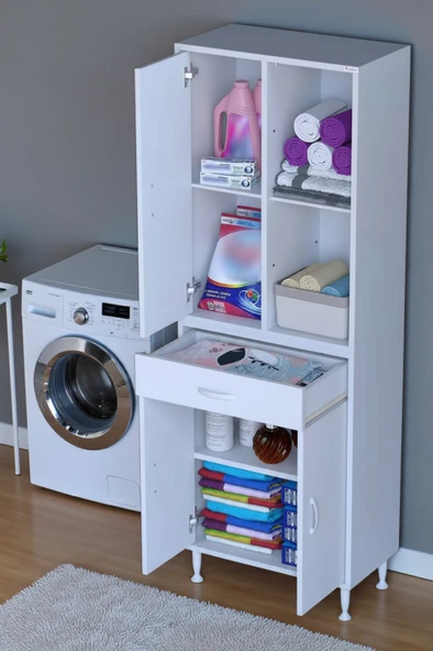 Eliusta  Vellum Beyaz Dolap 60x173x32,5 cm Ebatlarında Çok Fonksiyonlu 60 cm Genişlikte Banyo Dolabı ürün görseli 1