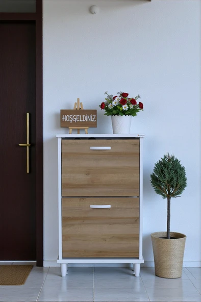 Eliusta  Kalvo 52 cm Genişlikte Meşe Renk Ayakkabılık 52x86x26 cm Ayaklı Ayakkabılık ürün görseli 1