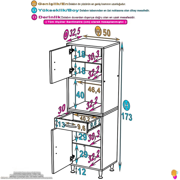 Eliusta  Leno Tek Kapaklı 50 cm Düzenleyici Dolap Banyo/Mutfak Dolabı 50x173x32,5 cm Beyaz Dolap - Resim 2