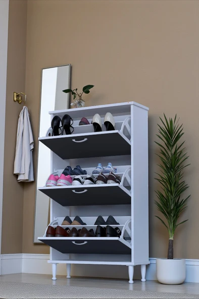 Eliusta  Duru 72 cm Genişlikte Antrasit Renk Ayaklı Ayakkabılık Antre/Kapı Önü 72x127x26 cm Ayakkabılık - Resim 3