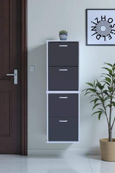 Eliusta  Slim 4 Düşer Kapaklı 52 cm Antrasit Asma Ayakkabılık Kapı Önü/Antre 52x156x26 cm Ayakkabılık ürün görseli 1