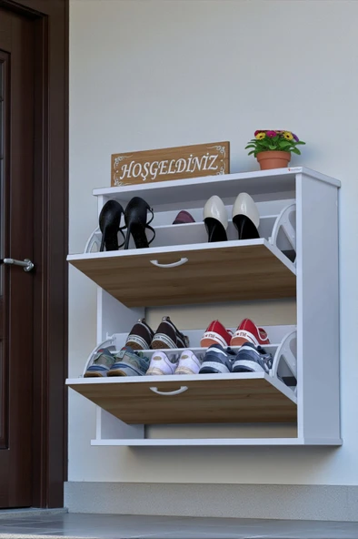 Eliusta  Narel Meşe Renk Kapı Önü Ayakkabılık 72 cm Genişlik Dış Mekan Asma Ayakkabılık 72 x 78 x 26 cm ürün görseli 1