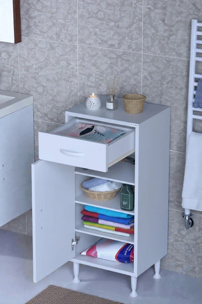 Eliusta  Rose 45 cm Beyaz 1 Çekmeceli Banyo Mutfak Dolabı 4 Bölmeli 3 Raflı Çok Amaçlı Dolap 45x88x32,5 cm ürün görseli 1