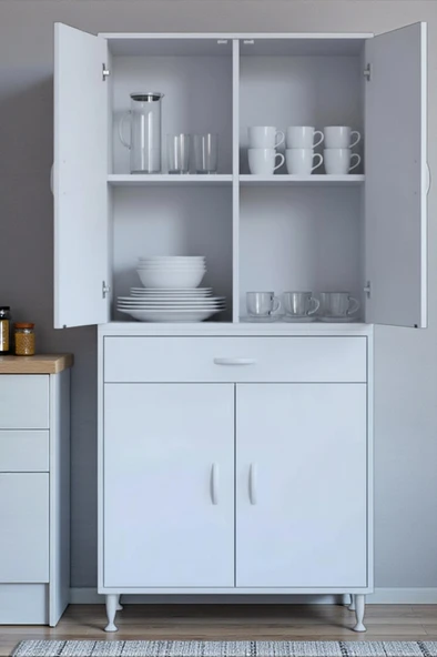 Eliusta  Luma Kapaklı & Çekmeceli Banyo Dolabı 80 cm Genişlikte Beyaz Dolap 80x173x32,5 cm Depolama Dolabı ürün görseli 1