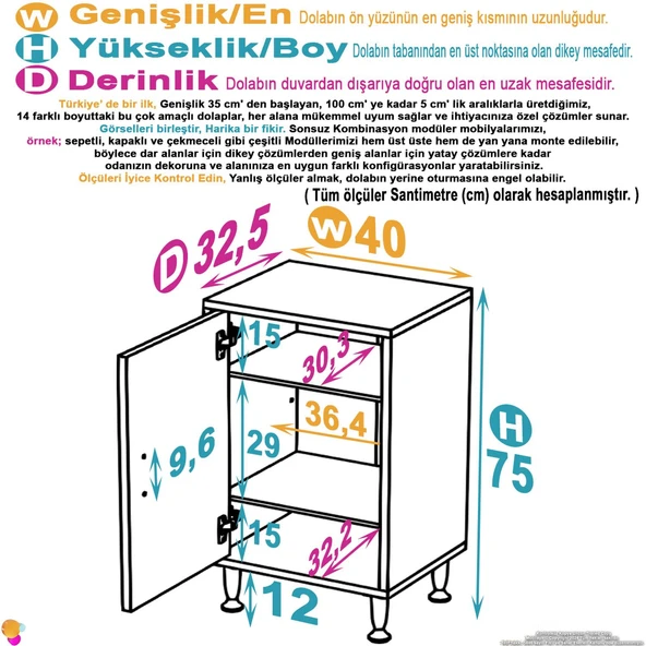 Eliusta  Sabir 40 cm 2 Raflı Beyaz Banyo Mutfak Dolabı 3 Bölmeli Çok Amaçlı Dolap 40x75x32,5 cm Düzenleyici - Resim 2