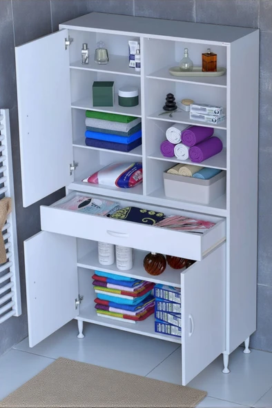 Eliusta  Funci Beyaz Renk G:100 cm Banyo Dolabı 3 Kapaklı 7 Raflı Dolap 100x173x32,5 cm Boyutlarında Dolap ürün görseli 1