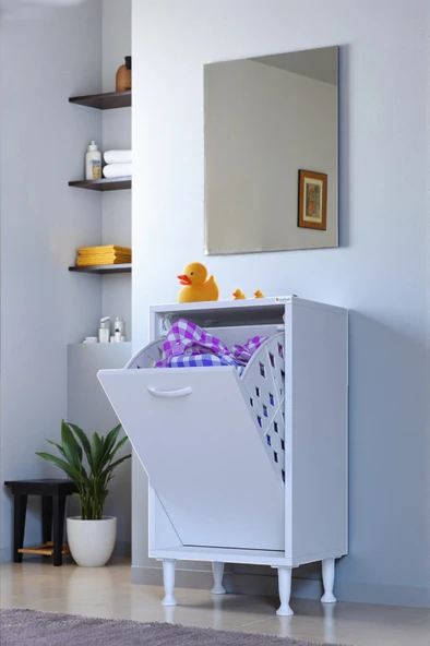 Eliusta  Sare 50 cm Beyaz Sepetli Banyo Dolabı,Mutfak Dolabı 50x75x32,5 cm Oyuncak Sepeti Çok Amaçlı Dolap ürün görseli 1