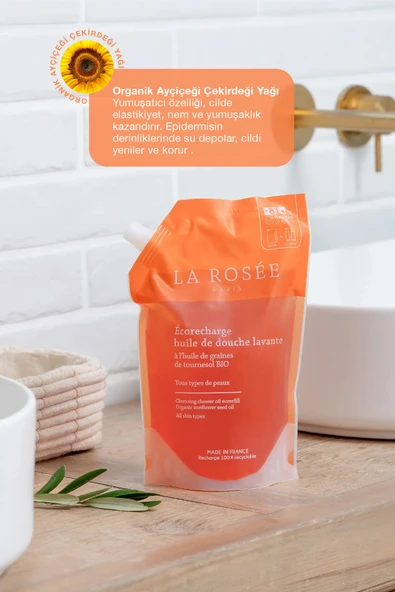 LA ROSEE PARİS TEMİZLEYİCİ DUŞ YAĞI - Organik Ayçiçek Çekirdeği Yağı İçeren - 800 mL - Resim 4