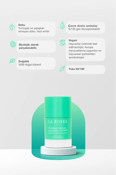 LA ROSEE PARİS PROBİYOTİKLERLE ZENGİNLEŞTİRİLMİŞ FRESH DEODORANT - 50 mL - Resim 2