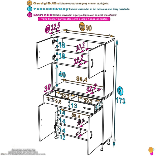 Eliusta  Lora Beyaz Dolap 90 cm Genişliği ve 173 cm Yüksekliği İle Dikey Depolama Ünitesi 90x173x32,5 cm - Resim 2