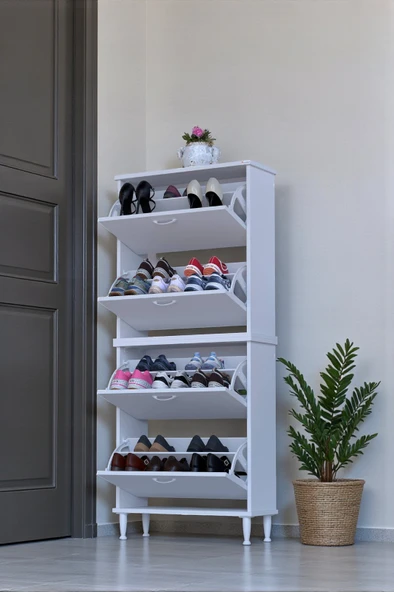 Eliusta  Berry Beyaz 8 Raflı 4 Düşer Kapaklı Ayakkabılık  72 cm Genişlik x 168x26 cm  Ayakkabılık ürün görseli 1
