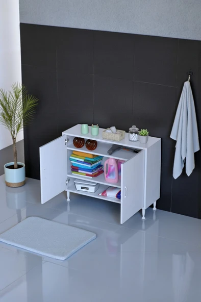Eliusta  Sabir 100 cm 2 Raflı Beyaz Banyo Mutfak Dolabı 3 Bölmeli Çok Amaçlı Dolap 100x75x32,5 cm Düzenleyici ürün görseli 1