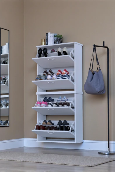 Eliusta  Berrak Beyaz 8 Bölmeli Ayakkabılık 72 cm Genişlikte Duvara Monte 72x156x26 cm Ayakkabılık - Resim 3