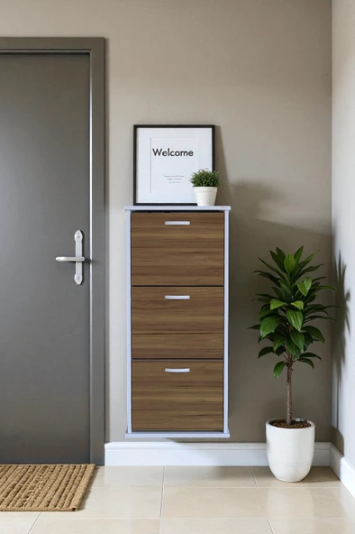 Eliusta  Soren 3 Düşer Kapaklı 52 cm Ceviz Ayakkabılık 52x114x26 cm Asma 6 Bölmeli Ayakkabılık ürün görseli 1