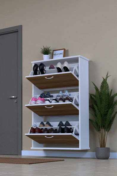 Eliusta  Farel 72 cm Genişlik 3 Kapaklı Ayakkabılık 72x114x26 cm  Ceviz Renk Kapı Önü/Antre Ayakkabılık ürün görseli 1