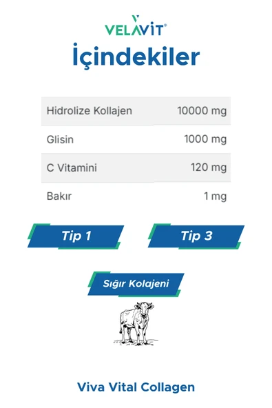 VELAVİT Viva Collagen Kavanoz 334 Gr. 10.000 Mg, Ekstra Glisinli Kollajen - Resim 2