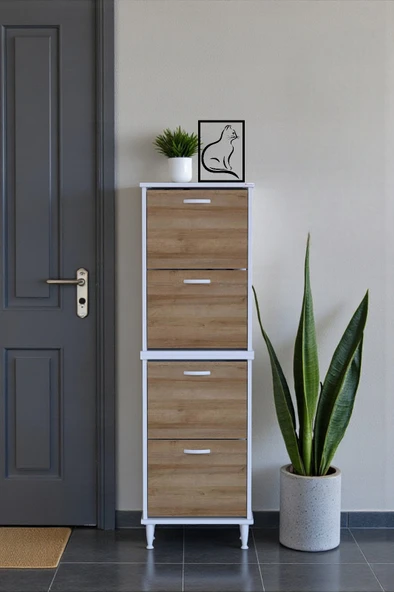 Eliusta  Elenio 52 cm Genişlik Meşe Renk Ayaklı 4 Kapaklı Ayakkabılık 52x168x26 cm Ayakkabılık ürün görseli 1