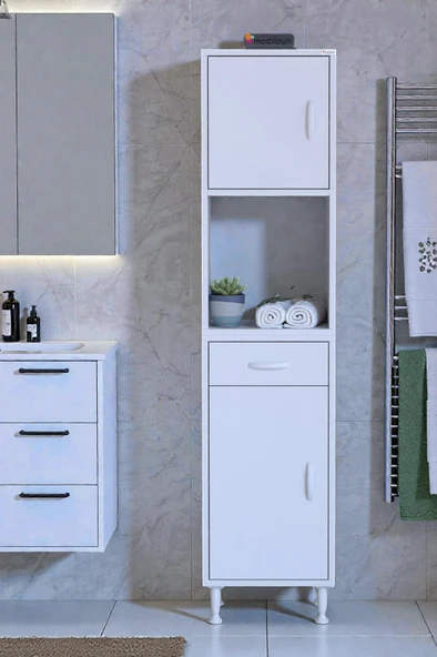 Eliusta  Aria 2 Kapak 4 Raflı 40 cm Beyaz Dolap 40x173x32,5 cm Boyutlarında Çok Amaçlı Beyaz Dolap ürün görseli 1