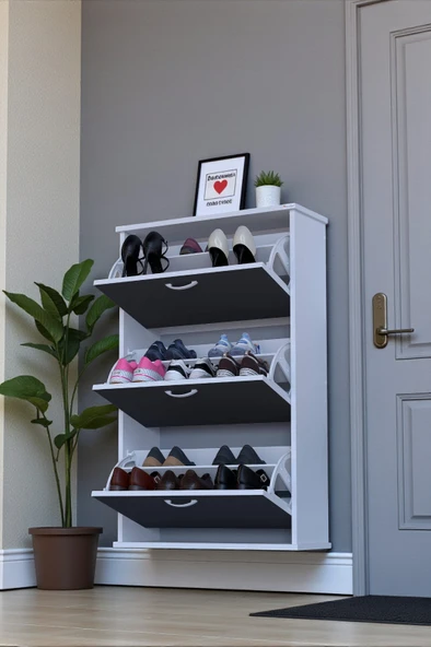 Eliusta  Farel 72 cm Genişlik 3 Kapaklı Ayakkabılık 72x114x26 cm  Antrasit Renk Kapı Önü/Antre Ayakkabılık ürün görseli 1