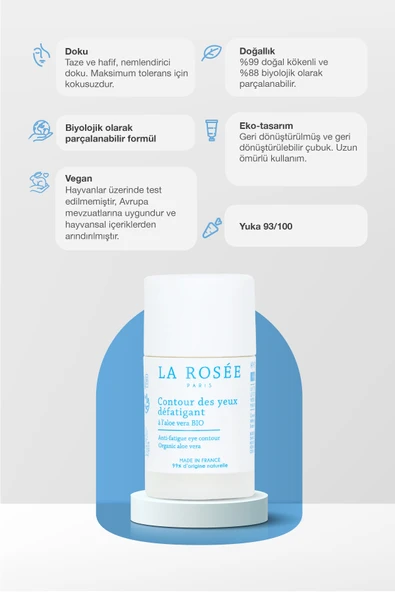 LA ROSEE PARİS YORGUNLUK KARŞITI GÖZ ÇEVRESİ STİCK Organik Aloe Vera İçeren - 15 mL - Resim 2