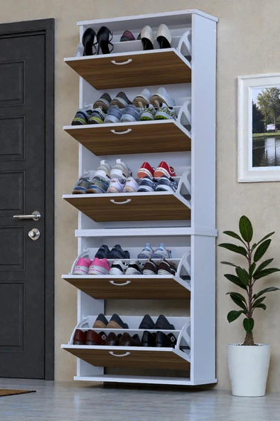 Eliusta  Sho Beş Düşer Kapaklı Ayakkabılık Ceviz Renk 72 cm Asma 72x193x26 cm Ayakkabılık ürün görseli 1