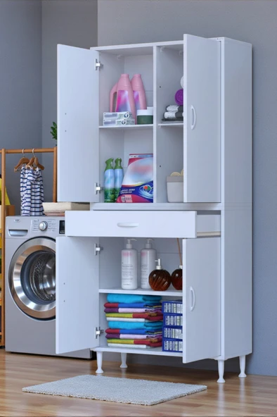 Eliusta  Luma Kapaklı & Çekmeceli Banyo Dolabı 85 cm Genişlikte Beyaz Dolap 85x173x32,5 cm Depolama Dolabı ürün görseli 1