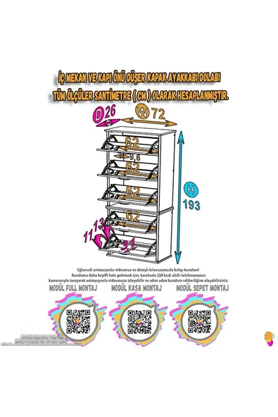 Eliusta  Sho Beş Düşer Kapaklı Ayakkabılık Antrasit Renk 72 cm Asma 72x193x26 cm Ayakkabılık - Resim 2