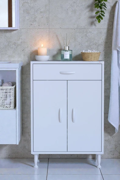 Eliusta  Rose 70 cm Beyaz 1 Çekmeceli Banyo Mutfak Dolabı 4 Bölmeli 3 Raflı Çok Amaçlı Dolap 70x88x32,5 cm ürün görseli 1