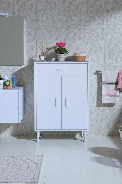 Eliusta  Taha 60 cm 3 Bölmeli Beyaz Çok Amaçlı Dolap 2 Raflı Banyo Mutfak Dolabı 60x88x32,5 cm Düzenleyici ürün görseli 1