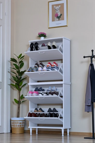 Eliusta  Berry Beyaz 8 Raflı 4 Düşer Kapaklı Ayakkabılık  72 cm Genişlik x 168x26 cm  Ayakkabılık - Resim 3