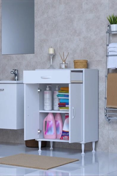 Eliusta  Fre 65 cm Çok Amaçlı Dolap 1 Raflı Tek Çekmeceli Banyo Mutfak Dolabı 65x88x32,5 cm Organizer Dolap ürün görseli 1