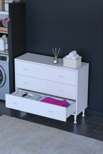 Eliusta  Seçer 3 Çekmeceli 90 cm Banyo ve Mutfak Dolabı Beyaz 90x75x32,5 cm Çok Amaçlı Organizer Dolap ürün görseli 1