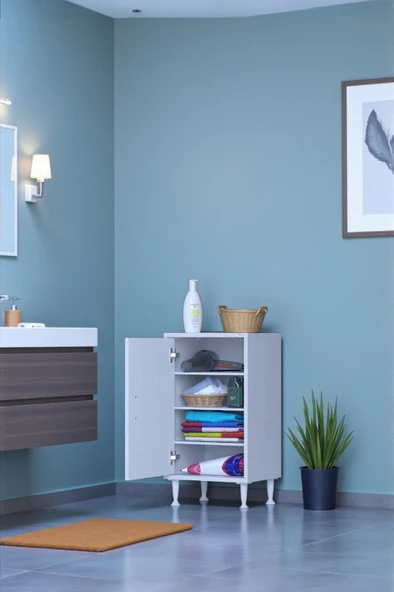 Eliusta  Nirat 50 cm 4 Bölmeli Beyaz Banyo Mutfak Dolabı 3 Raflı Kapaklı Çok Amaçlı Dolap 50x75x32,5 cm ürün görseli 1