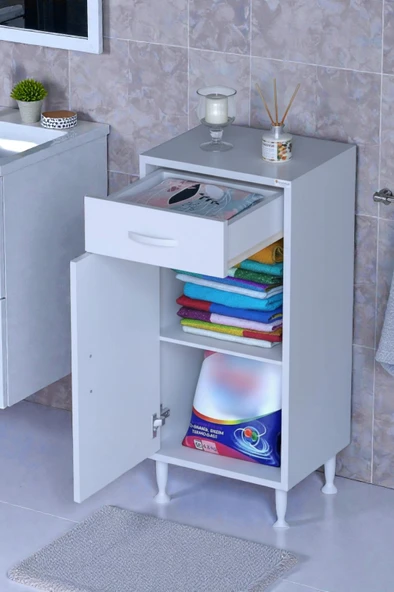 Eliusta  Fre 45 cm Çok Amaçlı Dolap 1 Raflı Tek Çekmeceli Banyo Mutfak Dolabı 45x88x32,5 cm Organizer Dolap ürün görseli 1