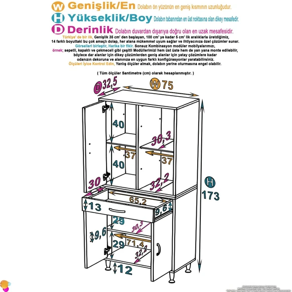 Eliusta  Luma Kapaklı & Çekmeceli Banyo Dolabı 75 cm Genişlikte Beyaz Dolap 75x173x32,5 cm Depolama Dolabı - Resim 2