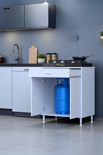 Eliusta  Lumin Tüp Yuvalı 75 cm Ankastre Ocak Altı Dolap 75x88x48 cm Beyaz Dolap Çekmeceli Mutfak Organizeri ürün görseli 1