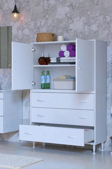 Eliusta  Alia Çok Kullanışlı Dolap G:95 cm Üst Bölme Kapaklı Alt Bölme Çekmeceli 95x138x32,5 cm Modüler Dolap ürün görseli 1