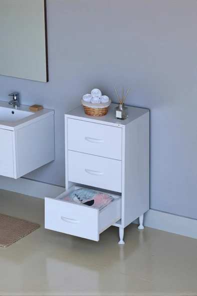 Eliusta  Seçer 3 Çekmeceli 40 cm Banyo ve Mutfak Dolabı Beyaz 40x75x32,5 cm Çok Amaçlı Organizer Dolap ürün görseli 1