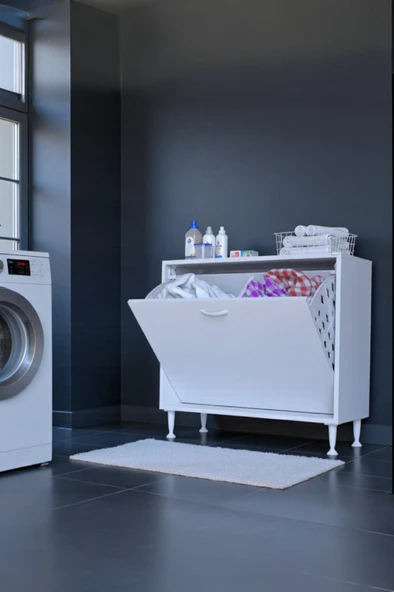 Eliusta  Sare 80 cm Beyaz Sepetli Banyo Dolabı,Mutfak Dolabı 80x75x32,5 cm Oyuncak Sepeti Çok Amaçlı Dolap ürün görseli 1