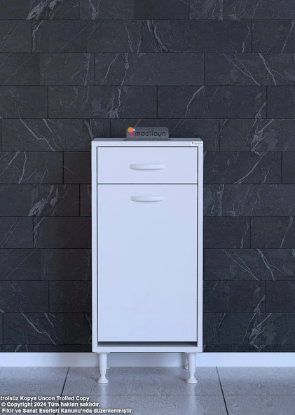 Eliusta  Asil 40 cm Kirli Çamaşır Sepetli Banyo Dolabı 1 Çekmeceli Mutfak Çok Amaçlı Dolap 40x88x32,5 cm - Resim 2